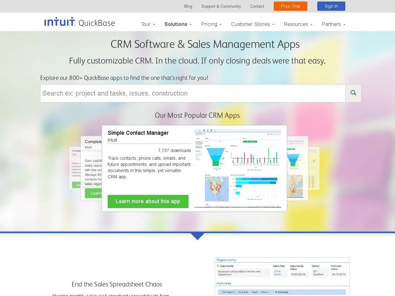 Intuit QuickBase Sales Management Screenshot