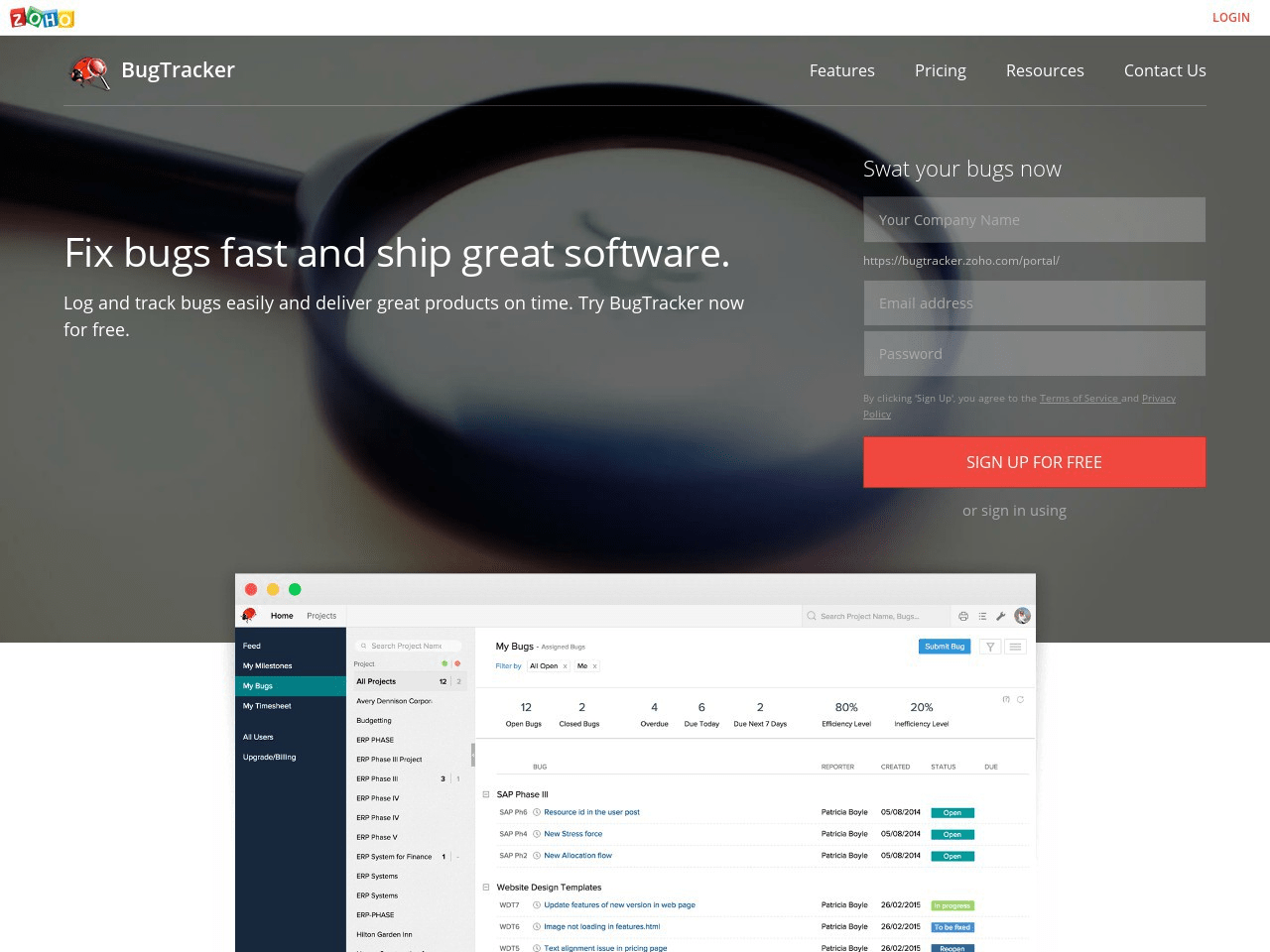 Zoho BugTracker Screenshot